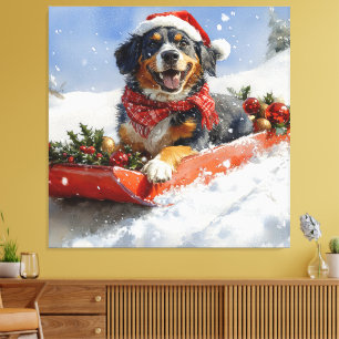 Bluetick Coonhound Hund in Sledge Weihnachten Leinwanddruck