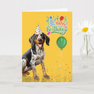 Bluetick Coonhound Hund Partyhut Gelb Geburtstag Karte