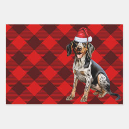 Bluetick Coonhound Hund Urlaub Kariert Weihnachten Geschenkpapier Set