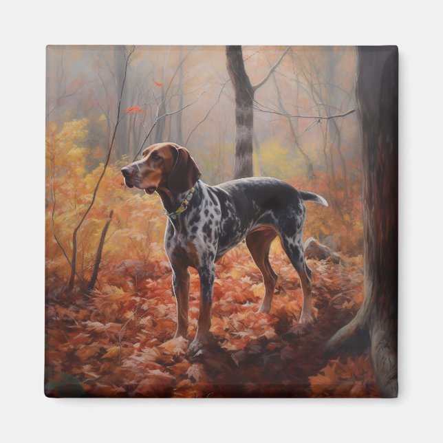 Bluetick Coonhound im Herbst Leaves Fall Inspirier Magnet (Vorne)