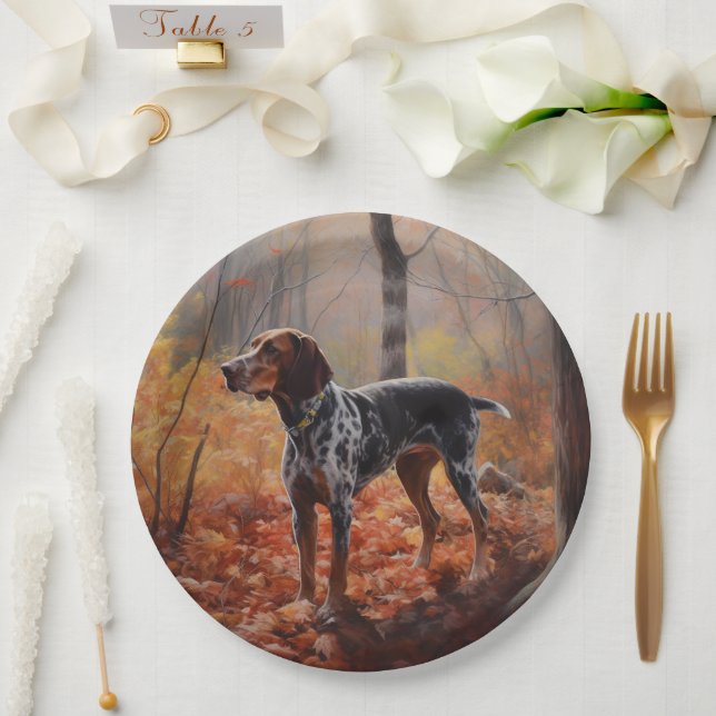Bluetick Coonhound im Herbst Leaves Fall Inspirier Pappteller (Hochzeit)
