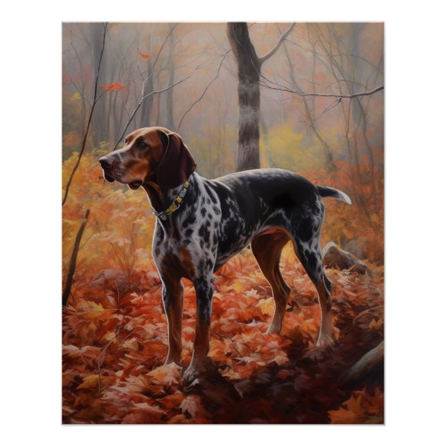 Bluetick Coonhound im Herbst Leaves Fall Inspirier Poster (Vorderseite)