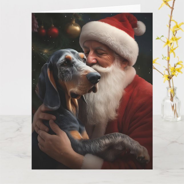 Bluetick Coonhound mit Weihnachten des Weihnachtsm Karte (Gelbe Blume)
