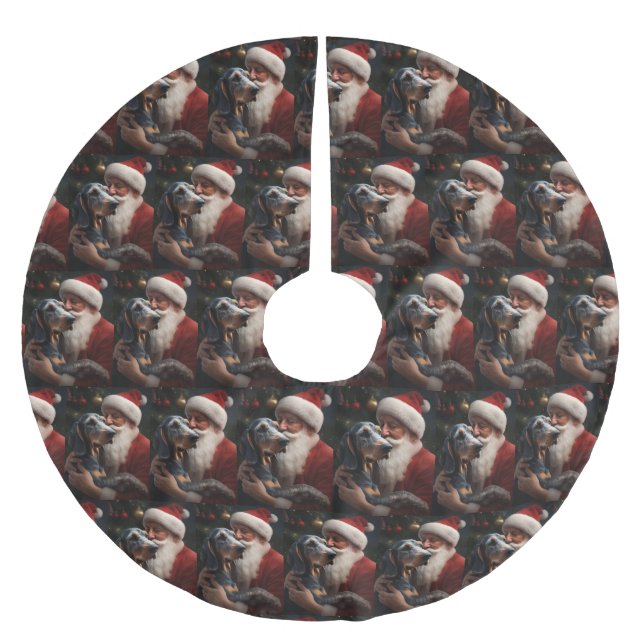 Bluetick Coonhound mit Weihnachten des Weihnachtsm Polyester Weihnachtsbaumdecke (Vorderseite)