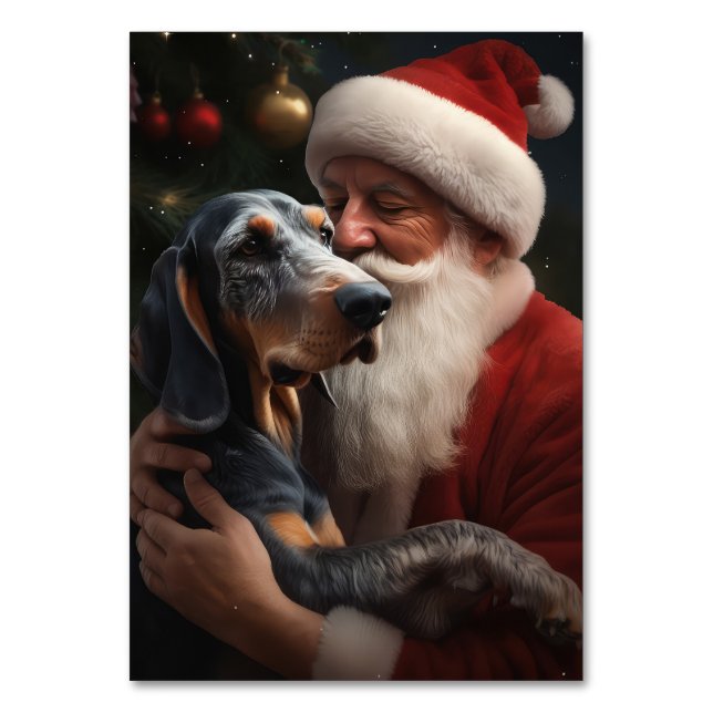 Bluetick Coonhound mit Weihnachten des Weihnachtsm Tischnummer (Vorderseite)