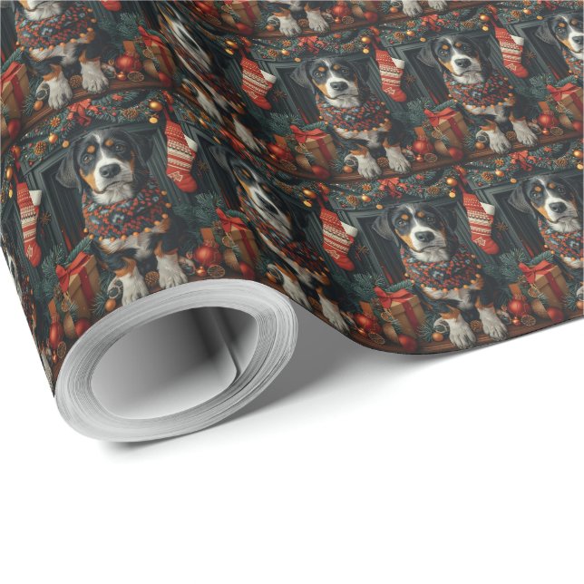 Bluetick Coonhound mit Weihnachtsgeschenken Feuerp Geschenkpapier (Rolleneckpunkt)