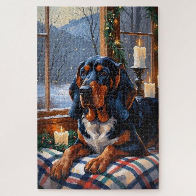 Bluetick Coonhound mit Weihnachtslichtern Feiertag (Vertikal)