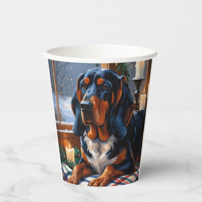 Bluetick Coonhound mit Weihnachtslichtern Urlaub Pappbecher (Vorderseite)