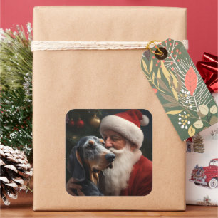 Bluetick Coonhound mit Weihnachtsmann Weihnachten Quadratischer Aufkleber