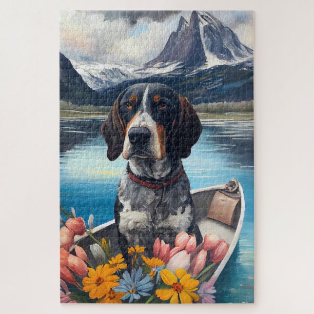 Bluetick Coonhound on a Paddle: Ein Landschaftlich (Vertikal)