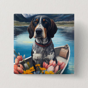 Bluetick Coonhound on a Paddle: Ein Landschaftlich Button