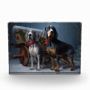 Bluetick Coonhound Schneeschlitten Weihnachtsdekor Fotoblock