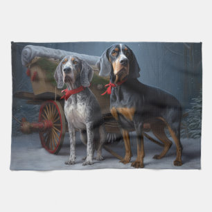 Bluetick Coonhound Snowy Sleigh Weihnachtsdekor Geschirrtuch