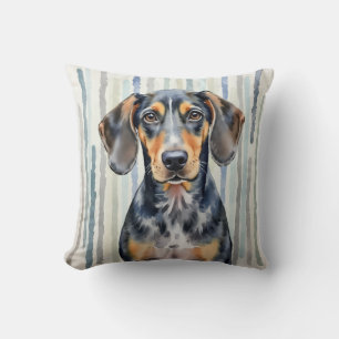 Bluetick Coonhound Wasserfarben-Regenstreifen-Kuns Kissen