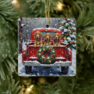 Bluetick Coonhound Weihnachten Rotes Lastwagen Fer Keramikornament