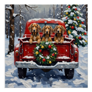 Bluetick Coonhound Weihnachten Rotes Lastwagen Fer Poster