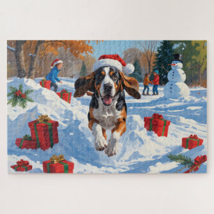 Bluetick Coonhound Weihnachtliche Schneeszene