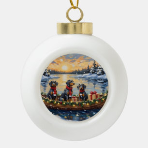 Bluetick Coonhound Weihnachtsboot Feiertag Keramik Kugel-Ornament