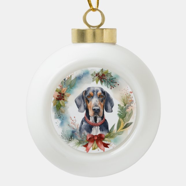 Bluetick Coonhound Weihnachtsfeier Festliche Jungf Keramik Kugel-Ornament (Vorderseite)