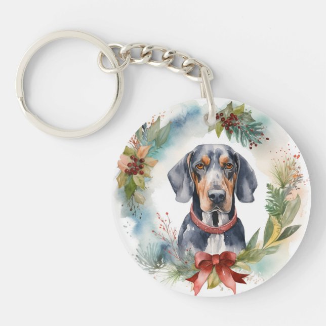 Bluetick Coonhound Weihnachtsfeier Festliche Jungf Schlüsselanhänger (Vorderseite)