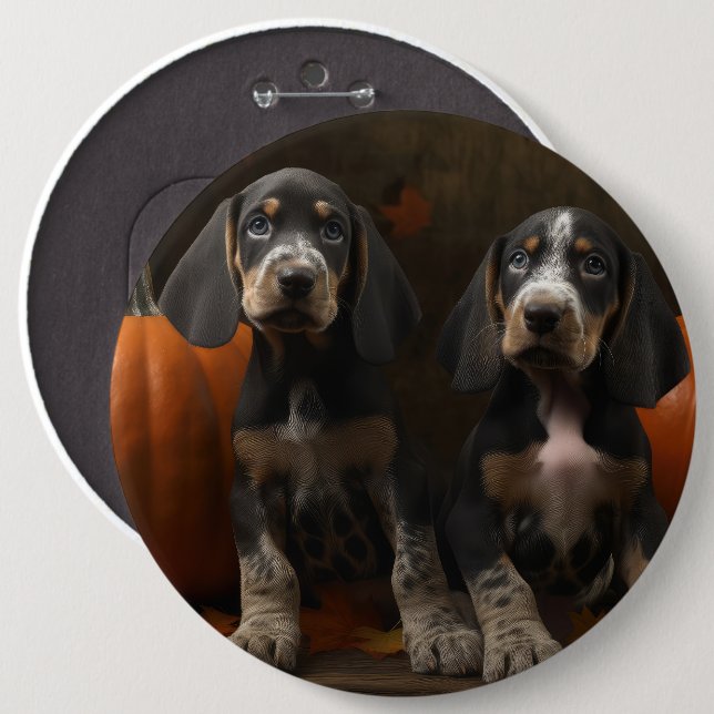 Bluetick Coonhound Welpe Herbst Delight Pumpen Button (Vorne & Hinten)