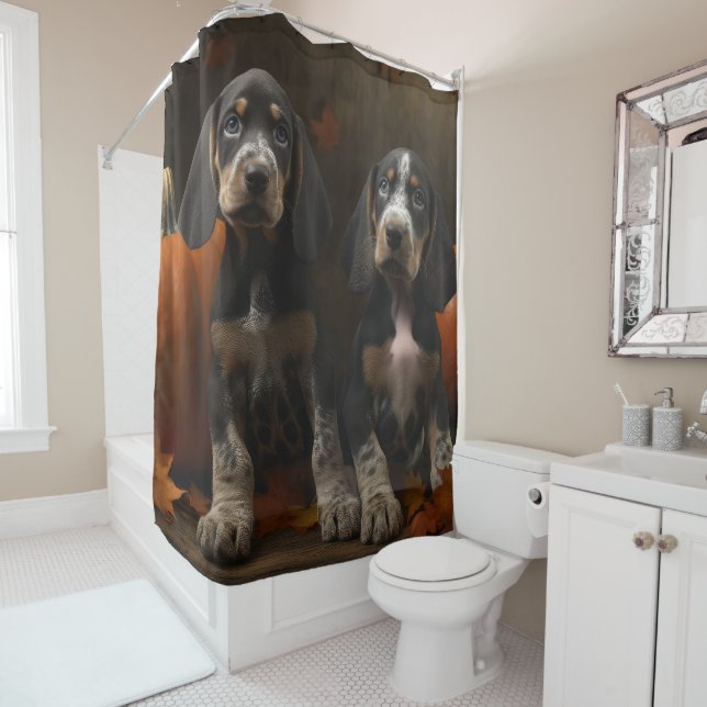 Bluetick Coonhound Welpe Herbst Delight Pumpen Duschvorhang (Beispiel)
