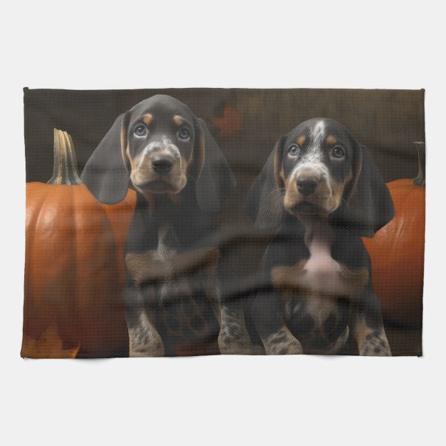 Bluetick Coonhound Welpe Herbst Delight Pumpen Geschirrtuch (Horizontal)