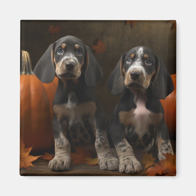Bluetick Coonhound Welpe Herbst Delight Pumpen Magnet (Vorne)