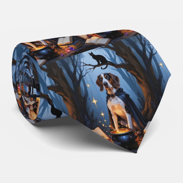 Bluetick Coonhound Whimsical Halloween Malerei Krawatte (Gerollt)