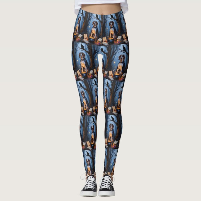 Bluetick Coonhound Whimsical Halloween Malerei Leggings (Vorderseite)