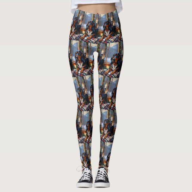 Bluetick Coonhound With Christmas Lights Holiday Leggings (Vorderseite)