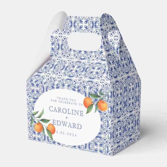 Bluetile mediterrane Hochzeit Geschenkschachtel (Vorderseite)