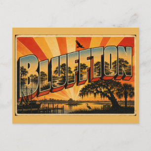 Bluffton SC May River Live Oaks Salzwiesen Kunst Postkarte