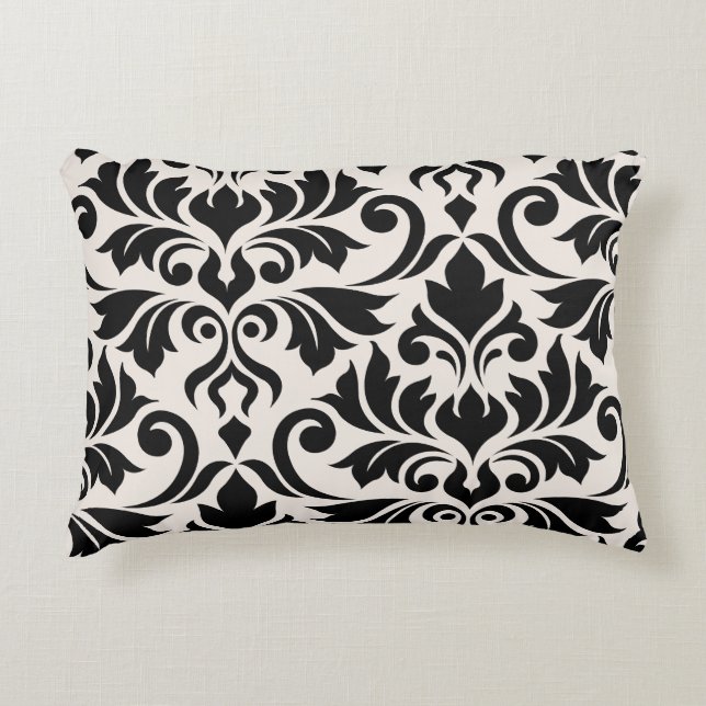 Blüh Damask Art. I 2Way Black + Cream Dekokissen (Vorderseite)