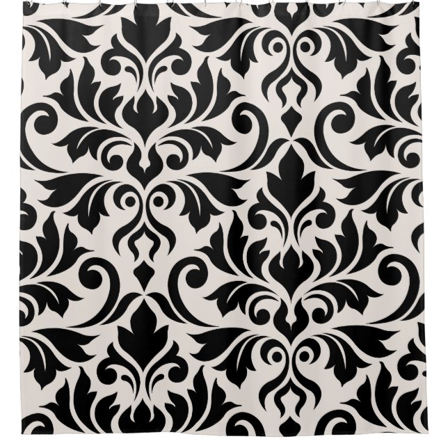 Blüh Damask Art I Black on Cream Duschvorhang (Vorderseite)