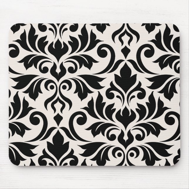 Blüh Damask Art I Black on Cream Mousepad (Vorne)