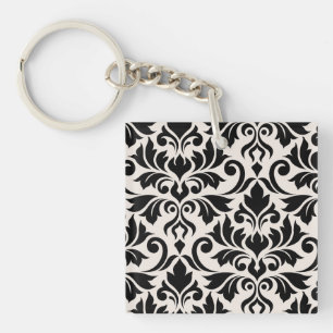 Blüh Damask Art I Black on Cream Schlüsselanhänger