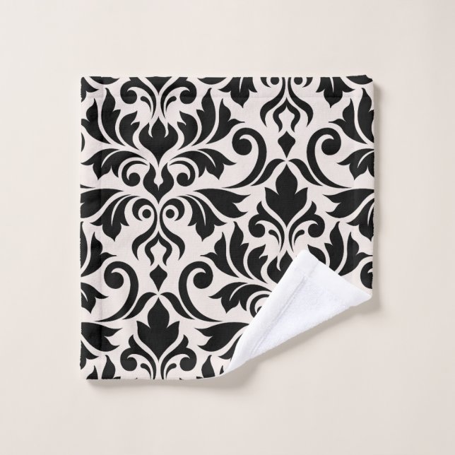 Blüh Damask Art I Black on Cream Waschlappen (Waschlappen)