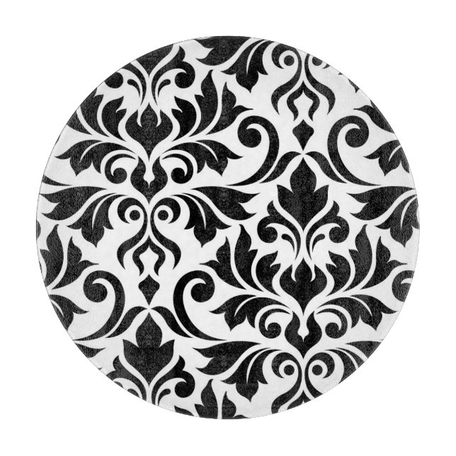 Blüh Damask Art I Black on White Schneidebrett (Vorderseite)
