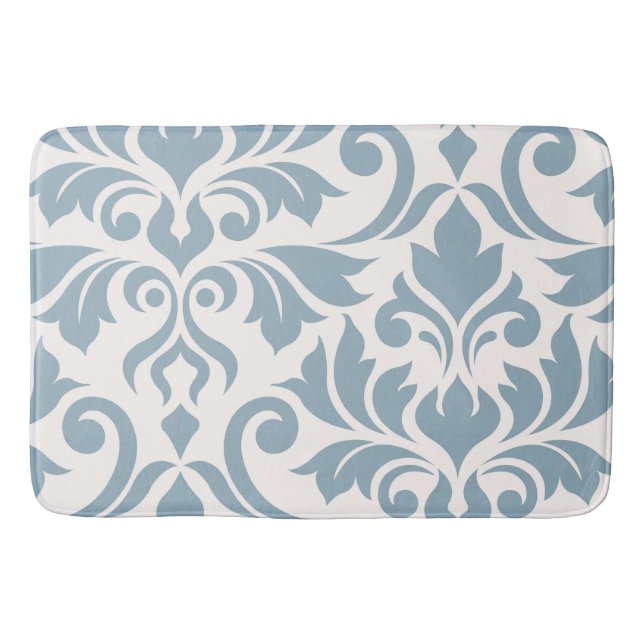 Blüh Damask Art I Blue on Cream Badematte (Vorderseite)
