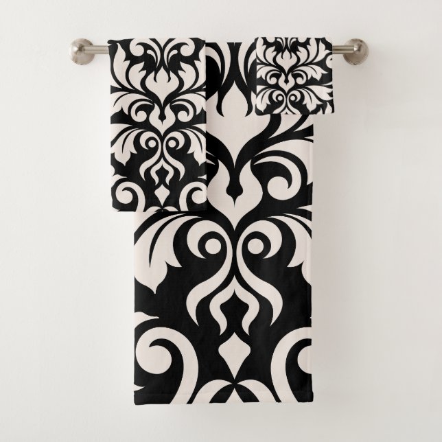 Blüh Damask Art I Cream on Black Badhandtuch Set (Insitu)