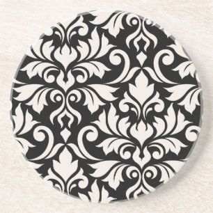 Blüh Damask Art I Cream on Black Getränkeuntersetzer