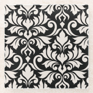 Blüh Damask Art I Cream on Black Glasuntersetzer