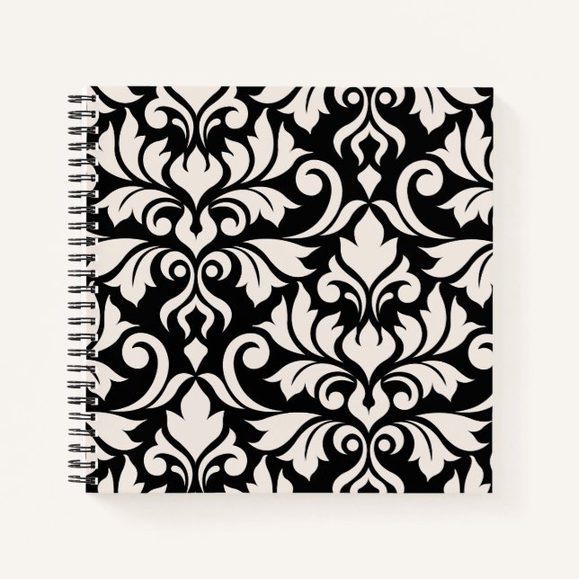 Blüh Damask Art I Cream on Black Notizbuch (Vorderseite)