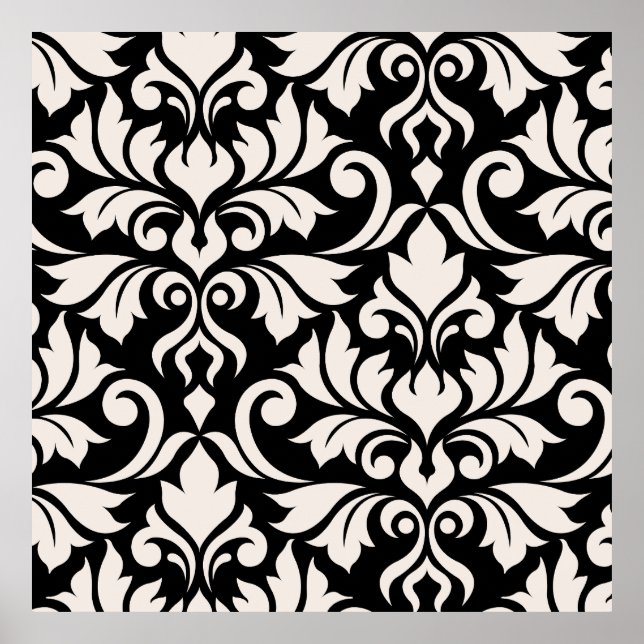 Blüh Damask Art I Cream on Black Poster (Vorne)
