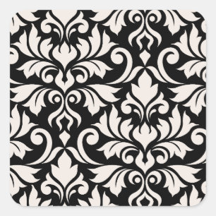 Blüh Damask Art I Cream on Black Quadratischer Aufkleber