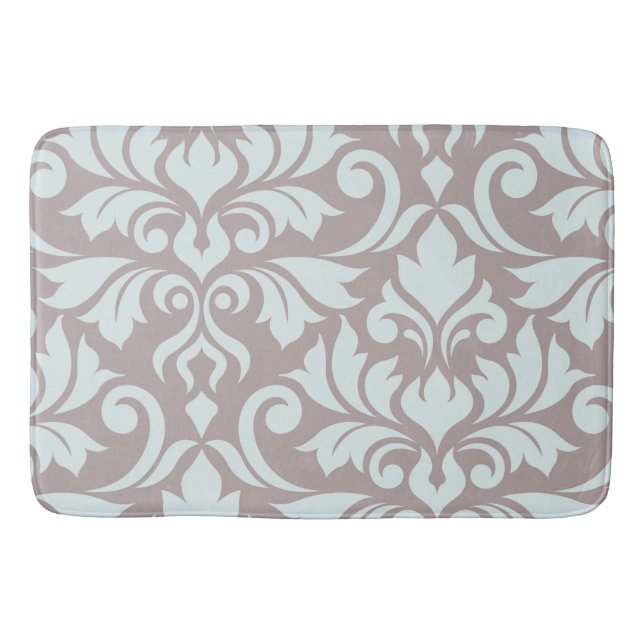 Blüh Damask Art I Duck Egg Blue on Taupe Badematte (Vorderseite)