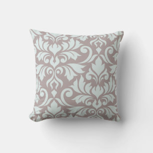 Blüh Damask Art I Duck Egg Blue on Taupe Kissen