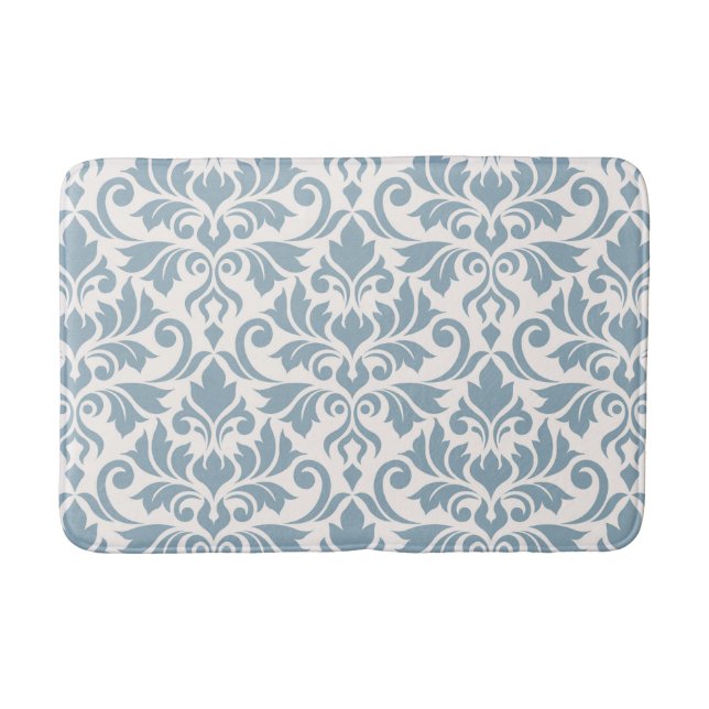 Blüh Damask Lg Musterblau auf Cream Badematte (Vorderseite)