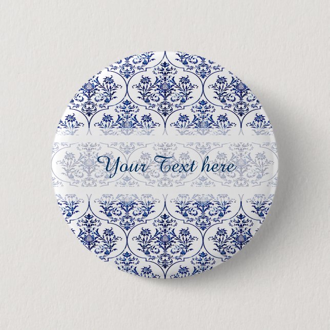 Blüh Damask Muster - blau Button (Vorderseite)